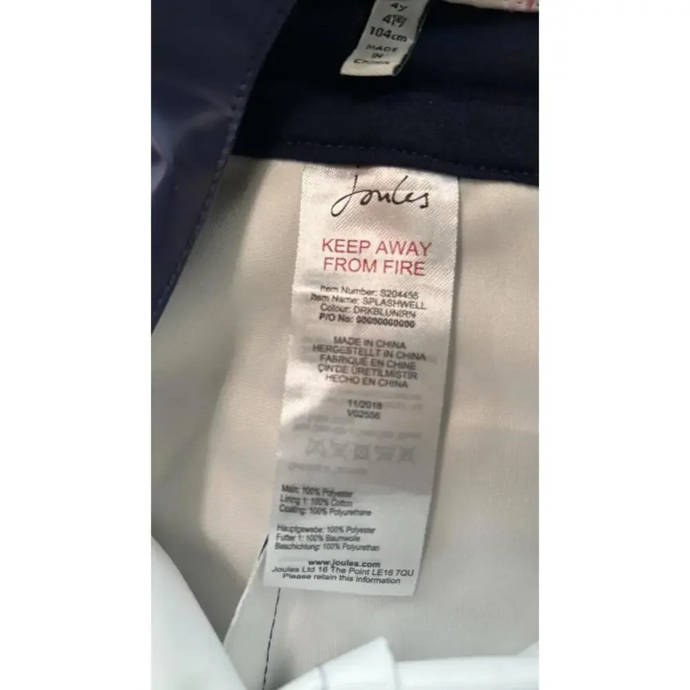 Joules Right as Rain Splashwell Kids Rain Dungarees Horse Print 4Y - Picture 3 of 3